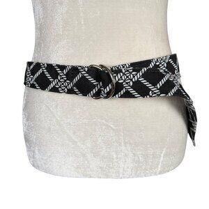 Ame & Lulu women's black and white patterned silver D-ring fabric golf belt